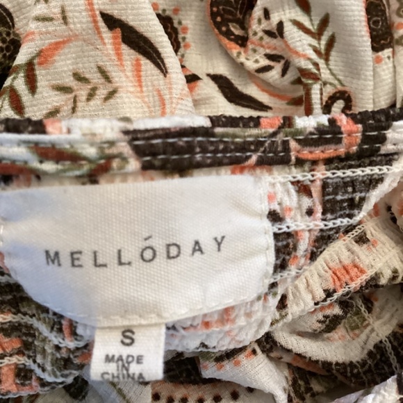 Melloday peach printed top flowy long sleeve size small Boho‎ - Picture 6 of 7